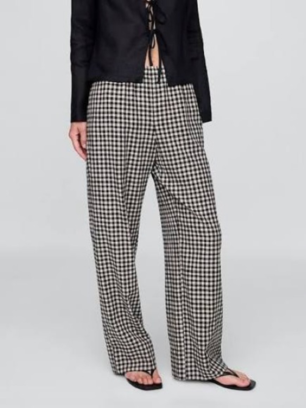 GAP Linen Black Plaid Easy Wide-Leg Pants M Tall